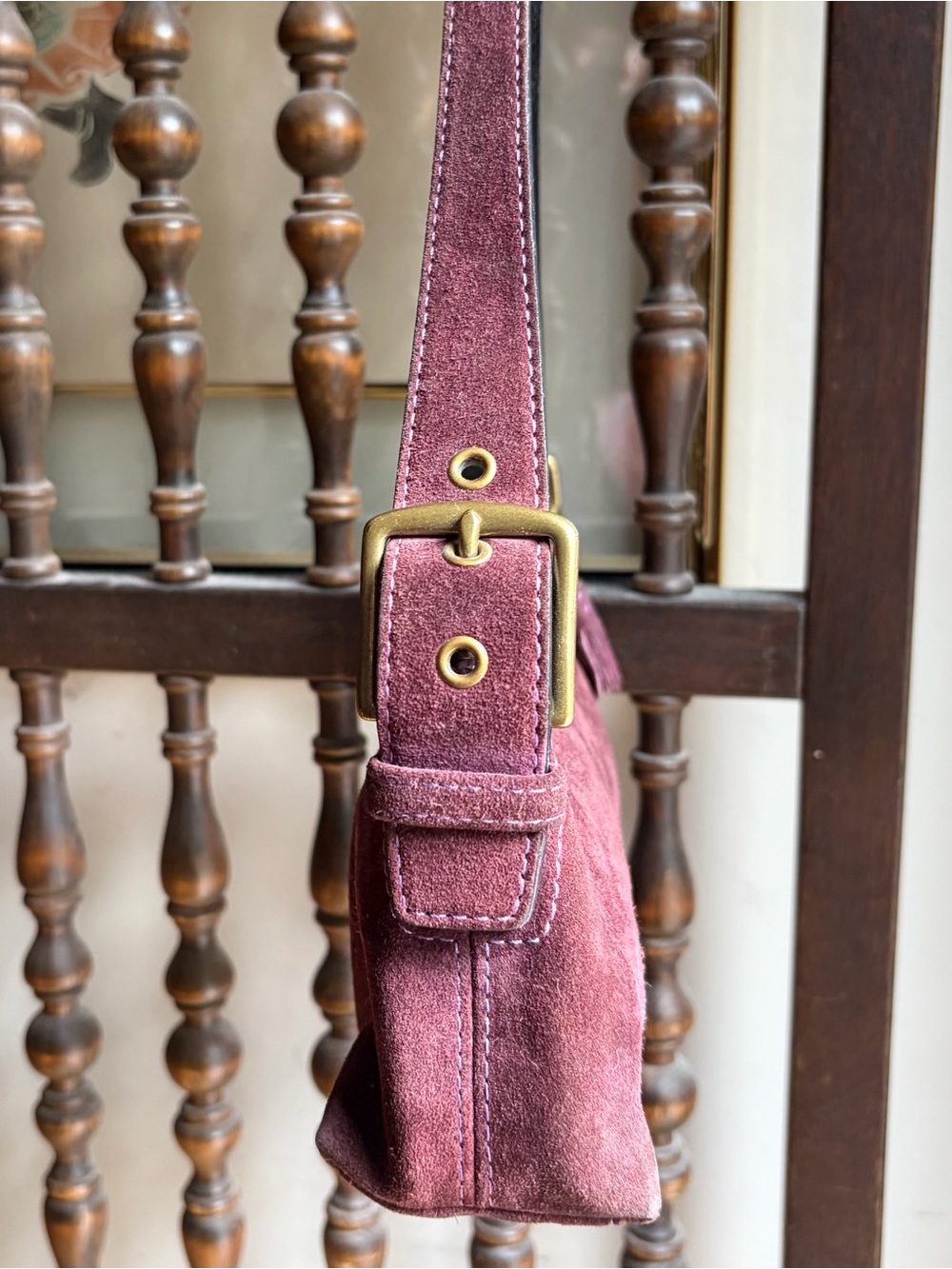 COACH Hamptons Suede Soft Demi #7470 Aubergine Vintage Y2K Baguette Shoulder Bag - Picture 10 of 16